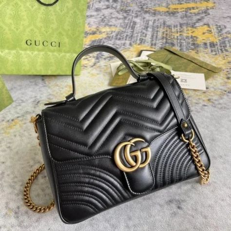 GG Marmont small top handle bag Gucci Handbags, Gg Marmont Small Matelassé Shoulder Bag, Small Top Handle Bag, Packaging Bags, New Packaging, Gg Marmont, Pocket Top, Heart On, Handle Bag