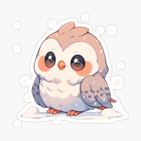 Cute Kawaii Little Owl Playing in the Snow by CozyKawaiiArt | Redbubble Chibi Animal Art, How To Draw Chibi Animals, Cute Kawaii Animals Drawing, Snowy Owl Drawing, Cartoon Owl Drawing, Cute Owl Illustration, Cute Owl Drawing, Disney Drawings Sketches, Owl Illustration