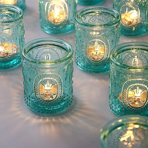 Amazon.com: TripodBird 12 PCS Vintage Candle Holders - Glass Candle Holder- Turquoise tealight Candle Holders, Votive Candle Holders Bulk for Valentine's Day, Gift, Home/ Office/ Table/ Room Decor : Home & Kitchen Teal Candle Holders, Blue Votive Candle Holders, Teal Candles, Turquoise Candles, Turquoise Aesthetic, Blue Candle Holders, Glass Tealight Candle Holders, Teal Decor, Glass Votive Candle Holders