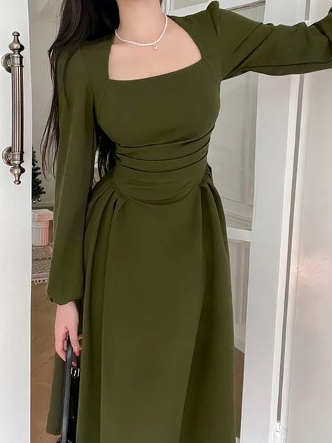 26.39 Long Dress Korean, Gaun Koktail, Casual Long Dress, Elegant Midi Dresses, Elegant Party Dresses, Elegant Dresses Classy, Korean Fashion Women, Women's Evening Dresses, Long Dress Casual