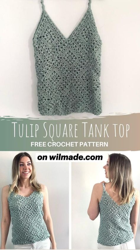 Pin on Crochet patterns by Wilmade Crochet Tank Top Free, Cardigans Crochet, Crochet Tank Tops, Crochet Crop Top Pattern, Mode Crochet, Square Top, Crochet Tops Free Patterns, Crochet Summer Tops, Crochet Videos Tutorials