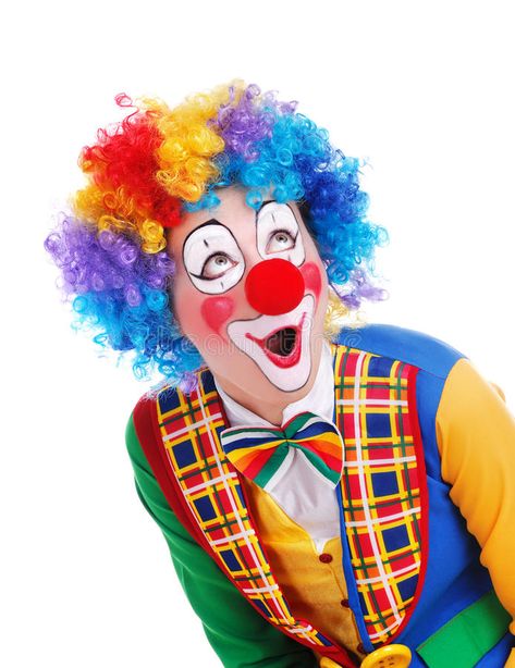 Amazed clown. Clown looking to the copy space area in a white studio , #AD, #Clown, #copy, #Amazed, #clown, #white #ad