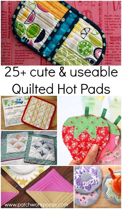 Over 25 different and fun quilted hot pads! Fun shapes, techniques and sizes to choose from. Even a chicken and heart! All tutorials are free! Sew Ins, Quilted Hot Pads, Quilted Potholder Pattern, Hot Pads Tutorial, Diy Fabric Crafts, Quilted Potholders, Scrap Fabric Projects, Potholder Patterns, Small Sewing Projects