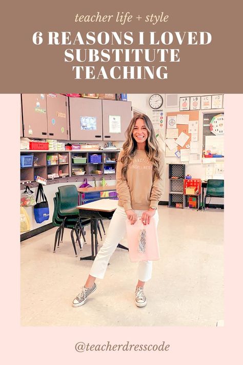 teacher dress code explaining the benefits of substitute teaching. Classroom Management Substitute Teacher, Being A Substitute Teacher, How To Substitute Teach, Tips For New Substitute Teachers, Fun Substitute Teacher Games, Substitute Teacher Clothes, Permanent Substitute Teacher, High School Substitute Teacher Ideas, What To Wear As A Substitute Teacher