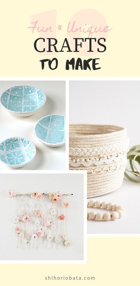 10 Fun & Unique DIY Craft Ideas to Make #diy #crafts // a list of 10 unique crafts to make for your home and space Rustic Diy Crafts, Boy Diy Crafts, Homemade Gifts Diy, Diy Tapestry, Cheap Diy Crafts, Diy Craft Ideas, Diy Crafts For Adults, Fabric Flowers Diy, Crafts To Make And Sell