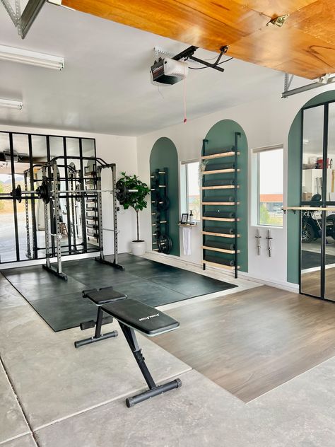 These renovated spaces — including a dance studio, a social club and a DIY workshop — are anything but utilitarian. Small Gym Studio Design, Pilates Garage Studio, How To Make A Home Gym, Garage Dance Studio Ideas, Diy Home Dance Studio, Spin Studio Aesthetic, Aesthetic Garage Interior, Diy Dance Studio At Home, Garage Dance Studio