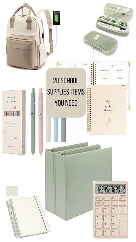 20 Back to School Items You need. Neutral Asesthetic. All Items on amazon. Organisation, Trending School Supplies, Aethstetic School Supplies, Aesthetic College Backpack, Amazon Back To School Must Haves, Cottagecore School Supplies, Neutral School Supplies, Schooling Aesthetic, Online School Essentials