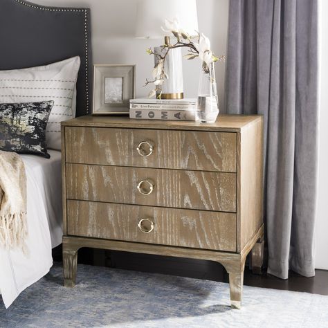 FOX6232D Nightstands - Furniture by Safavieh Best Bedroom Designs, Safavieh Furniture, Oak Nightstand, Rustic Nightstand, Contemporary Nightstand, 3 Drawer Nightstand, Sofa End Tables, Chic Bedroom, Drawer Nightstand