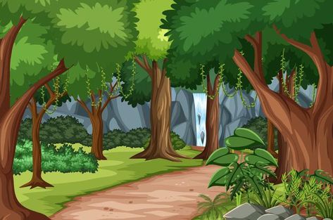 Forest scene with hiking track and many ... | Free Vector #Freepik #freevector #background #tree #wood #green Cartoons Background, Cartoon Background Images, Jungle Cartoon, Forest Cartoon, Background Tree, Nature Background Images, Photoshop Backgrounds Backdrops, Cartoon Trees, Wood Green