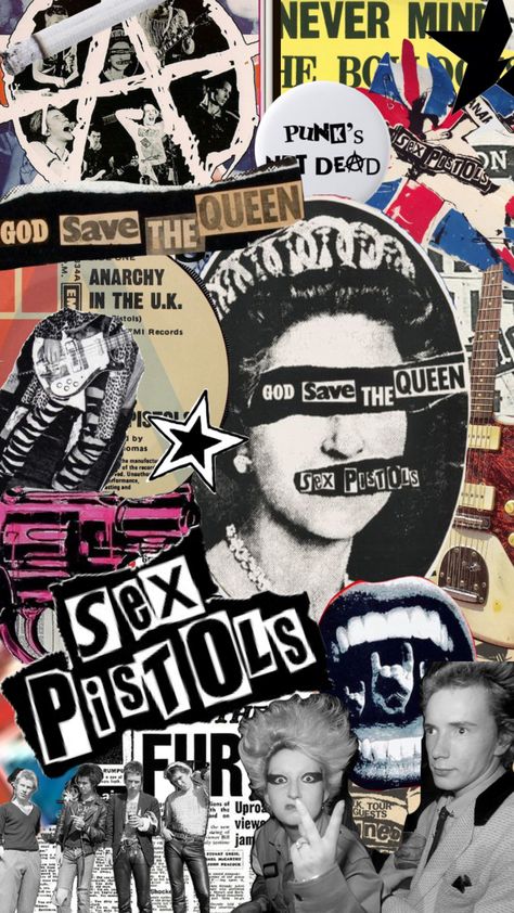 Punk Art Collage, Punk Images Aesthetic, British Rock Aesthetic, Punk Collage Art, Punk Scrapbook, Punk Posters 70s, Punk Visual Art, Punk Moodboard, Punk Rock Wallpaper