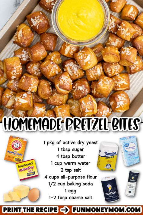 Essen, Homemade Pretzel Bites, Pretzel Bites Recipe, Game Night Snacks, Game Night Food, Homemade Pretzel, Soft Pretzel Bites, Pretzel Dough, Movie Night Food