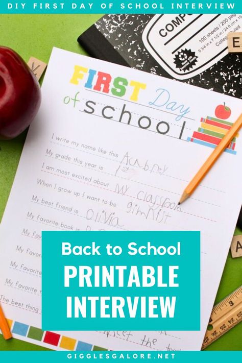 Back to School Interview For Kids. With Text Reading: FREE Back to School Interview For Kids. School Interview, Creative Party Ideas, Family Tradition, Activity For Kids, Back To School Activities, New Family, School Time, Paper Crafts For Kids, New School Year