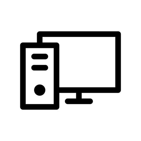 PC outline icon. Black and white item from set dedicated computers and office equipment, linear vector. Pc Icon, Kojiro Sasaki, Pc Logo, Icon Black And White, Computer Logo, Black And White Office, Office Icon, Black And White Cartoon, Icon Black