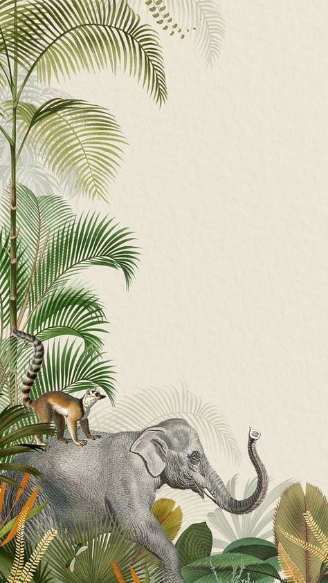 Vintage jungle elephant phone wallpaper, wild animal background | premium image by rawpixel.com / ton Aesthetic Peacock, Elephant Phone Wallpaper, Peacock Background, Jungle Elephant, Minimalist Wallpaper Phone, Wallpaper Botanical, Animal Print Background, Elephant Wallpaper, Border Background