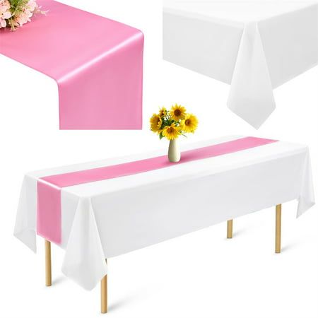 3pcs White Tablecloth Table Runner Set What will you get 2pcs White Disposable Tablecloth 1pcs Pink Satin Table Runner Specification Color:Pink Material: Plastic and Satin Size: Tablecloth(54 x 108 inch/137 x 275 cm) Table Runner(12 x 108 inch / 30 x 275 cm) Advantages Professional Design Waterproof and oil-proof Easy to care and bring Can protect your table well Ideal partner to most occasions The Great Value Set exactly meets your expectations Versatile Uses Perfect for Birthday Party,Wedding, White Table Cloth With Pink Runner, Holiday Party Crafts, White Tablecloths, Satin Table Runner, Disposable Tablecloth, Waterproof Table, Princess Baby Shower Invitation, White Tablecloth, Ideal Partner