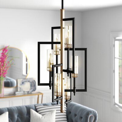 This 6-light chandelier is a great addition to any space. Use this versatile product to add style and wonderful light to your home, office or commercial building. | Etta Avenue™ Vivaan 6 - Light Unique/Statement Geometric Chandelier Metal in Black/Yellow | Wayfair Foyer Chandelier 2 Story, Entry Way Chandelier, Foyer Lighting Fixtures Entryway, Entry Chandelier, Entryway Chandelier, Foyer Lighting Fixtures, Entry Lighting, Foyer Chandelier, Salon Suites