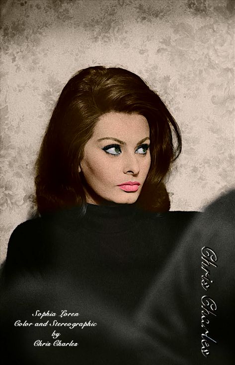 Sophia Loren Color Conversion in 300 dpi 32 bit multilayered Stereographic by Chris Charles from 94 dpi b/w scan Sophia Loren Style, Klasik Hollywood, Vlasové Trendy, Sofia Loren, Italian Beauty, Italian Actress, Sophia Loren, Old Hollywood Glamour, Golden Age Of Hollywood