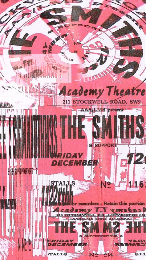 the smiths wallpaper 80s 90s band aesthetic 1986 red ticket vintage background The Smiths Background, The Smiths Poster Aesthetic, The Smiths Wallpaper Aesthetic, 90s Band Aesthetic, Smiths Wallpaper, The Smiths Wallpaper, The Smiths Poster, Red Ticket, Band Aesthetic