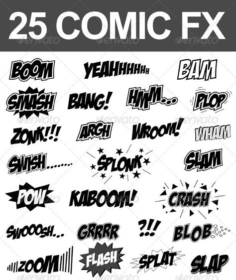 25 Comic Sound FX (Vector Set) — Vector EPS #smash #Zonk • Available here → https://graphicriver.net/item/25-comic-sound-fx-vector-set/2715324?ref=pxcr Marvel Font, Comic Sound Effects, Comic Template, Make A Comic Book, Comic Book Template, Comic Font, Comic Book Layout, Comic Book Drawing, Comic Tutorial