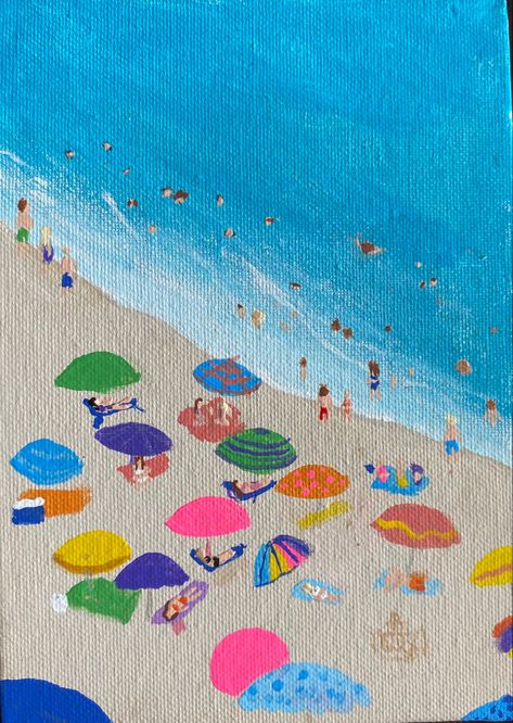 Beach Simple Painting, Easy Painting Ideas Beach, Cute Beachy Paintings, Aesthetic Summer Paintings, Beachy Things To Paint, Coastal Painting Ideas, Summer Painting Easy, Summer Things To Paint, Surf Painting Easy