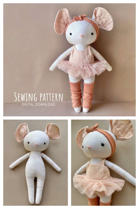 Diy Mouse Stuffed Animal, Mouse Stuffed Animal Pattern, Mouse Doll Pattern Free, Fabric Doll Sewing Pattern, Sewn Doll Pattern, Maileg Patterns, Free Sewing Patterns Stuffed Animals, Mouse Sewing Pattern Free, Stuffed Toys Patterns Free