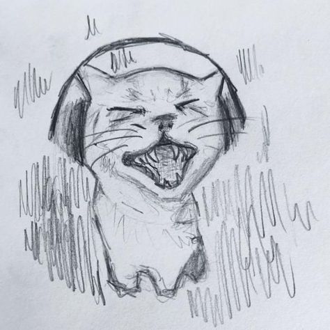 Cat Screaming With Headphones, Cat Music Drawing, Cats Sketch Simple, Cat With Headphones Doodle, Cat Easy Sketch, Cat Wearing Headphones Drawing, Music Cat Drawing, Meme Sketch Ideas, Cat With Headphones Drawing