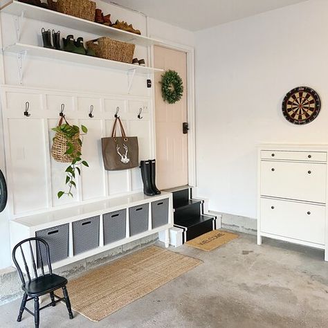 The Mill House — Ashley Elliot Design Mud Room Garage, Garage Entryway, Garage Mudroom, Garage Storage Inspiration, Farmhouse Garage, Ideas Habitaciones, Garage Room, Storage Garage, Garage Renovation