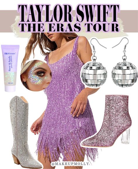 Sparkly Dress Taylor Swift, Taylor Swift Sparkly Boots Outfit, Taylor Swift Eras Tour Outfits Lover Amazon, Taylor Swift Concert Outfit Glitter, Taylor Swift Concert Outfit Sparkly, Sparkly Taylor Swift Outfit, Eras Tour Outfit Ideas Folklore Evermore, Taylor Swift Concert Outfit Purple, Taylor Swift Bejeweled Outfit Ideas