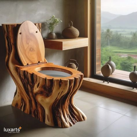 Tree Trunk Toilet: Bringing Rustic Nature into Your Bathroom 2 Cabin Style Bathroom, Large Bathroom Design, Weird Furniture, Rustic Toilets, Fantasy Furniture, Unique Furniture Design, Rustic Industrial Decor, Rustic Bathroom Designs, House Design Kitchen