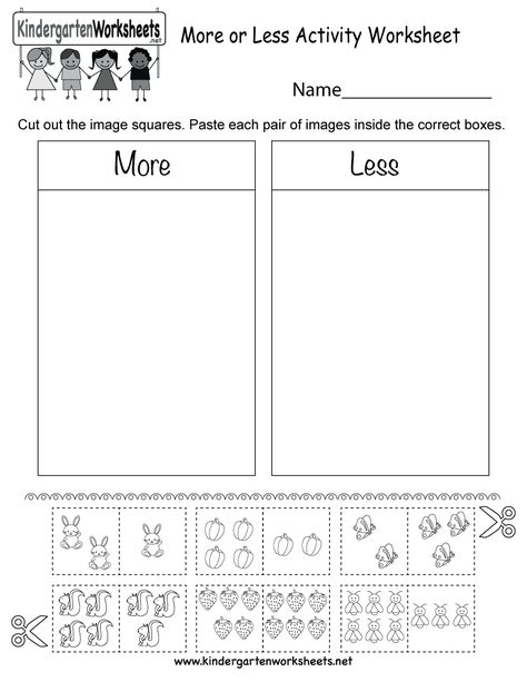 Kindergarten More or Less Activity Worksheet Printable Comparing Numbers Craft Kindergarten, Comparing Quantities Kindergarten, More Less Equal Kindergarten Activities, Comparing Activities, Comparing Numbers Kindergarten, Kindergarten Math Free, Kindergarten Math Worksheets Free, Math Kindergarten, Activity Worksheet