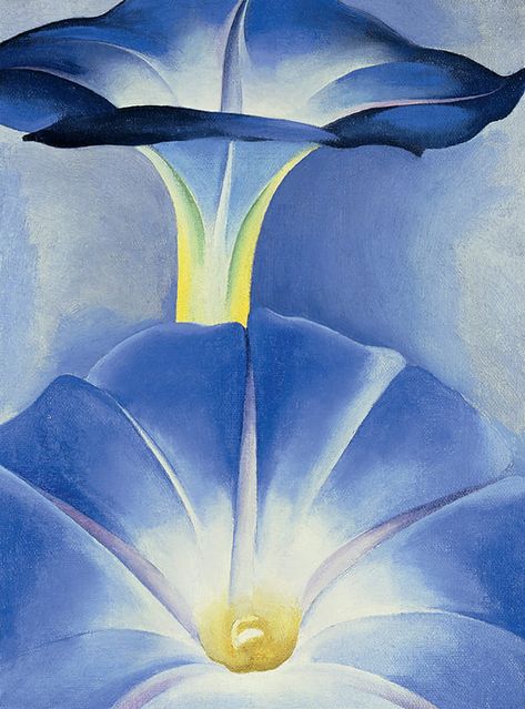 Georgia O'Keeffe - Blue Morning Glories (1935) Alfred Stieglitz, Georgia O'keefe Art, Georgia O Keeffe Paintings, O Keeffe Paintings, Blue Morning Glory, Bel Art, Blue Morning, Georgia Okeefe, Morning Glories