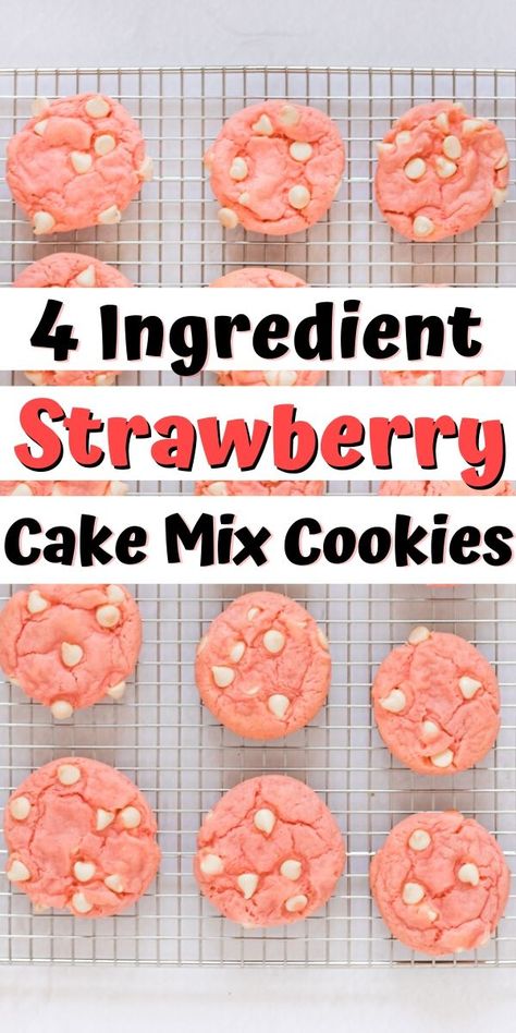 Cakebox Cookies Strawberry, Cake Mix Strawberry Cookies, Strawberry Cookies With White Chocolate, Strawberry White Chocolate Chip Cookies Recipe, Strawberry Cake Cookies Recipe, Cake Box Cookies Recipes, Strawberry White Chocolate Chip Cookies, Pb Desserts, Strawberry Cake Cookies