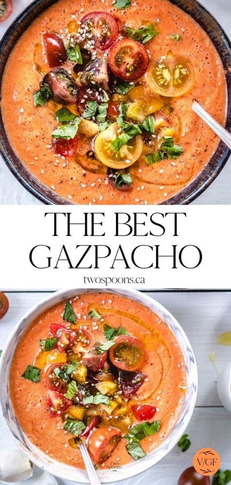 Authentic tomato gazpacho recipe.  Vegan, gluten-free and healthy. Delicious summer chilled soup. #authentic #easy #best #tomato #gazpacho #recipe #healthy #vegan Gaspacho Recipe, Gazpacho Recept, Easy Gazpacho, Summer Soup Recipes, Gazpacho Recipe, Chilled Soup, Summer Soup, Spicy Soup, Cold Soup