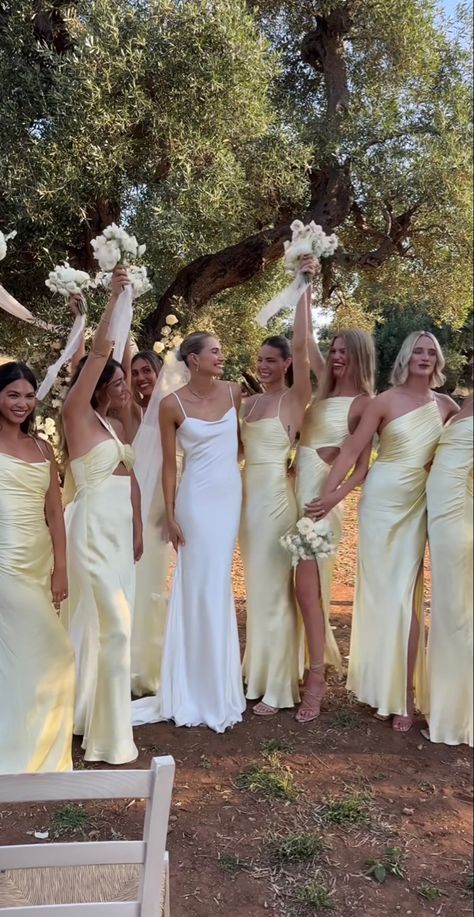 Cheap Wedding Aesthetic, Black Tie Summer Wedding, Satin Bridesmaid Dresses Long, Corset Prom Dress, Yellow Bridesmaid, Bridesmaid Dresses Long, Yellow Bridesmaid Dresses, Women Formal, Dream Wedding Ideas Dresses