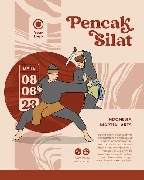 Indonesian pencak silat martial art illu... | Premium Vector #Freepik #vector #kung-fu #wushu #martial #mma Porto, Research Posters, Martial Art Illustration, Martial Arts Poster Design, Pencak Silat Vector Art, Tourism Background, Canva Tricks, Admissions Poster, Calendar Design Template