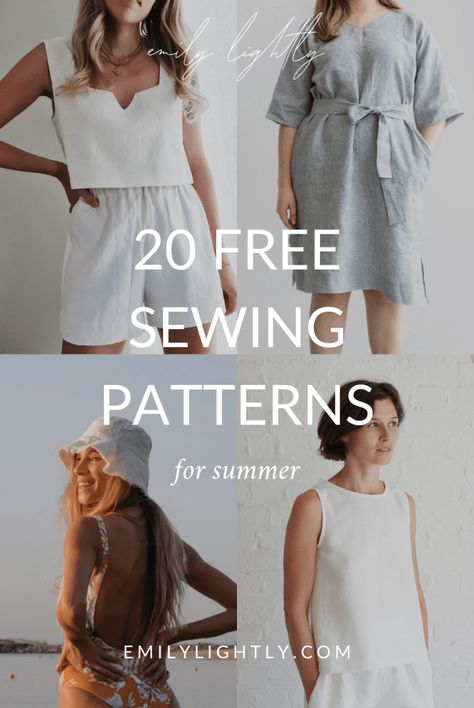 20 Free Sewing Patterns for Summer - Emily Lightly Thrifting Vintage, Diy Projektit, Top Pattern Sewing, Linen Dress Pattern, Dress Sewing Patterns Free, Sewing Patterns Free Women, Haine Diy, Summer Dress Patterns, Summer Shopping