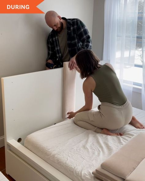 Ikea Bed Headboard, Ikea Malm Headboard, Ikea Headboard Hack, Headboard Hack, Ikea Headboard, Ikea Bed Frames, Ikea Malm Bed, Headboard Makeover, Malm Bed Frame