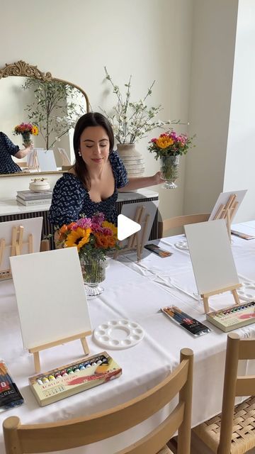 Carolina de Mauro on Instagram: "Let’s host a PAINT YOUR PARTNER dinner party 🎨👩🏻‍🎨 we NEVER had so much fun in one night! Comment “PAINT” and I’ll send you the links to shop everything we used, or click my link in bio  We set up the table with all the supplies, added some flowers and flameless candles for decor, and each couple brought a different appetizer. We laughed until our bellies hurt and the final reveals were EVERYTHING 🤣 guess who won worst of the night! Hahaha   #dinnerparty #dinnerpartyideas #dinnerparties #dinnerpartygoals #paintyourpartner #paintyourspouse #entertainingathome #entertaininstyle #partyideas" Paint Your Partner Party, Paint And Sip Table Set Up, Paint Sip Party Decorations, Sip And Paint Table Set Up, Hosting A Paint And Sip Party, Paint And Sip Ideas Parties Decorations, Paint Night Party, Paint And Sip Party, Sip N Paint