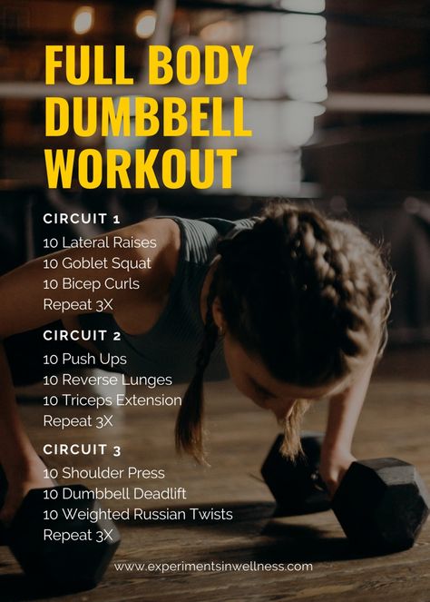 Gym Workouts | Full Body Dumbbell Workout | Experiments In Wellness Full Body Hotel Gym Workout, 30 Min Strength Workout, Crazy Workout, Wods Crossfit, Crossfit Workouts At Home, Full Body Workout Plan, Full Body Dumbbell Workout, Best Gym Workout, Dumbell Workout