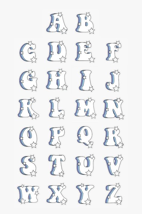 Star Alphabet Letters, Cute Letter Stickers, Blue Letter Aesthetic, Purple Letter Aesthetic, Cute Blue Stickers, Blue Journal Stickers, Letter A Aesthetic, Blue Alphabet Letters, Water Letters