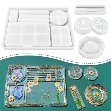 PRICES MAY VARY. 【100% Silicone Resin Molds】The epoxy resin kit includes 1 pair of grinder mold for resin, 1 large resin tray mold, 1 holder mold and 1 container. Our resin casting kit is not only a decoration also can help you grind and store. 【Safe and Durable】The large resin tray mold is made of reusable quality silicone which are flexible and thick enough to make your resin art. With other 3 necessary tools,YIGWANG’s epoxy kit meet you all needs during making process. 【How Much Resin Materia Molde, Resin Grinder, Large Resin Molds, Silicone Molds For Resin, Resin Molds Silicone, Diy Resin Tray, Molds For Resin, Glamour Decor, Diy Tray