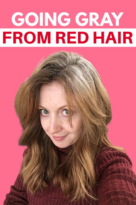 How To Transition From Red Hair To Grey, Transition From Auburn Hair To Grey, Transition From Red To Grey Hair, Blending Gray Hair Redhead, Red Hair Transitioning To Gray, Red Hair To Grey Transition, Greying Red Hair, Red Hair Turning White, Red To Grey Hair Transition