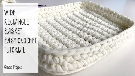 Wide Rectangle Basket Easy Crochet Pattern Crochet Rectangular Basket, Rectangle Crochet Basket Pattern Free, Crochet Rectangle Basket Pattern Free, Rectangle Crochet Pattern, Crochet Rectangle Basket, Crochet Rectangle, Rectangle Basket, Stair Basket, Crochet Basket Tutorial