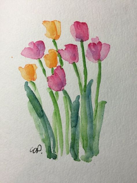 Tulips Watercolor, Sunflower Watercolor Painting, Painting Challenge, 31 Day Challenge, Watercolor Birthday Cards, Watercolor Tulips, Watercolor Paintings For Beginners, Watercolor Birthday, Cat Air