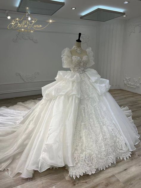 Ivory Princess style wedding quinceanera ball gown dress with beautiful sequin and crystal beaded embroidered lace & 3D flowers -  #Ball #Beaded #Beautiful #Crystal #Dress #Embroidered #Flowers #Gown #Ivory #Lace #Princess #Quinceañera #Sequin #Style #Wedding Puffy Wedding Dresses, Say Yes To The Dress, Big Wedding Dresses, Walk Down The Aisle, Pretty Wedding Dresses, Womens Wedding Dresses, Weeding Dress, Dream Wedding Ideas Dresses, Princess Ball Gowns