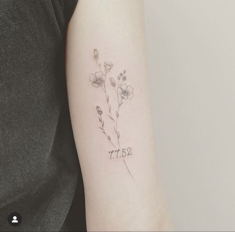 Flower Tattoo With Date In Stem, Flower With Number Tattoo, Flowers And Numbers Tattoo, Flower Tattoo With Numbers, Date Tattoo With Flower, Number And Flower Tattoo, Flower And Number Tattoo, Flower Date Tattoo, Flower Tattoo With Date Stem