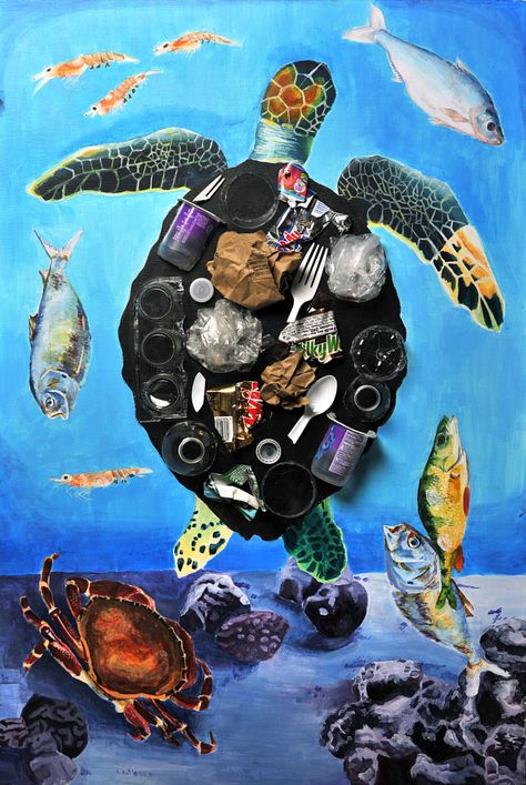 The annual Ocean Awareness Contest invites teens to create visual art, writing, film, and music that explores the impact of climate change on the ocean. Open to students ages 11-18 from around the world. Scholarships of up to $1,500! Visit our website for inspiration and lesson plans. Upcycling, Art About Sustainability, Save The Ocean Art Project, Environmental Projects Ideas, Water Pollution Art Project, Ocean Trash Art, Ocean Awareness Art, Student Art Projects, Save The Ocean Art