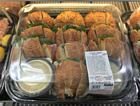 Croissant Sandwich Platter from Costco (serves 16-20): $29.99 #Costco #budget Walmart Sandwich Trays, Sams Club Sandwich Platter, Diy Sandwich Platter Parties, Costco Crossiant Sandwiches, Deli Sandwich Tray Ideas, Hoagie Tray Ideas, Costco Deli Trays, Crescent Sandwiches Cold, Make Your Own Sandwich Platter