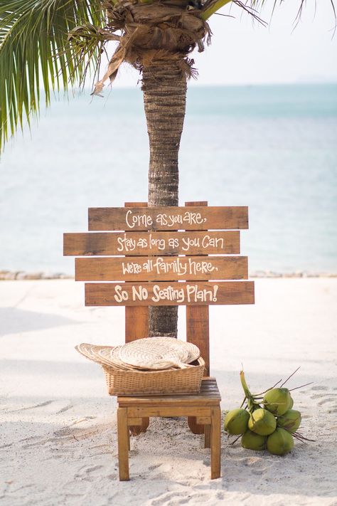 Beach wedding signage and over sized bamboo hand-fans to keep your guests cool during your beach-destination wedding #Belmond #BelmondWeddings #BelmondNapasai #care #destinationwedding Wedding Signs Beach, Beach Wedding Unique Ideas, Wedding Welcome Sign Beach, Destination Wedding Table Setting, Beach Wedding Seating Ideas, Beach Wedding Games, Beach Wedding Signage, Beach Wedding Venue Ideas, Beach Wedding Welcome Sign