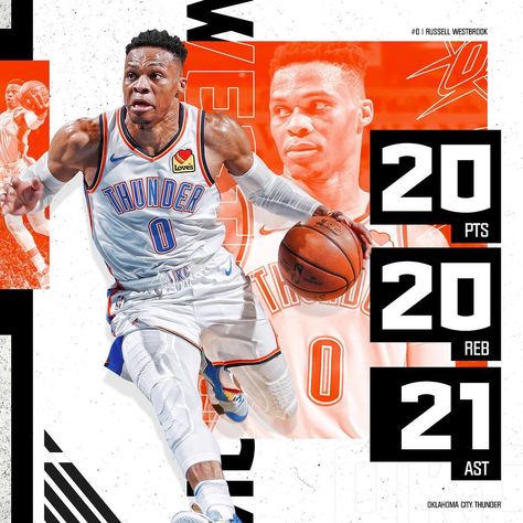 NBA on TNT on Instagram: “Russ just became the 2nd player in NBA history to record a 20/20/20 game since Wilt Chamberlain. 🔥👀” Sports Stats Design, Sports Stats Graphics, Sports Card Design, Nba Graphic Design, Stats Graphic, Basketball Stats, Nba Graphics, History Instagram, Nba History